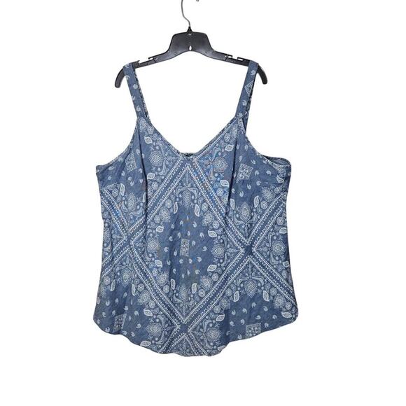 INC International Concepts Tops - INC Tank Top Womens 2XL Blue Bandana Linen Blend 90s Y2K Cami Retro